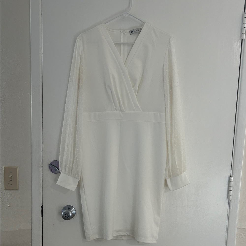 Grace Karin Cream Long Sleeve Wrap Dress